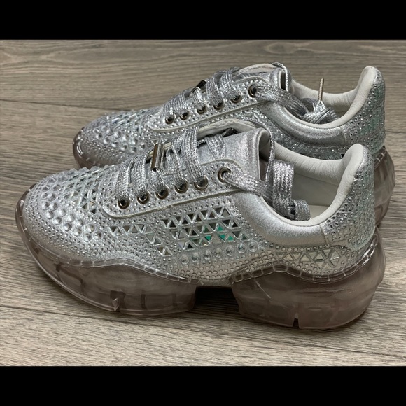 Lace Up Rhinestone Silver Chunky Platform Sneakers NWB! - Picture 11 of 16